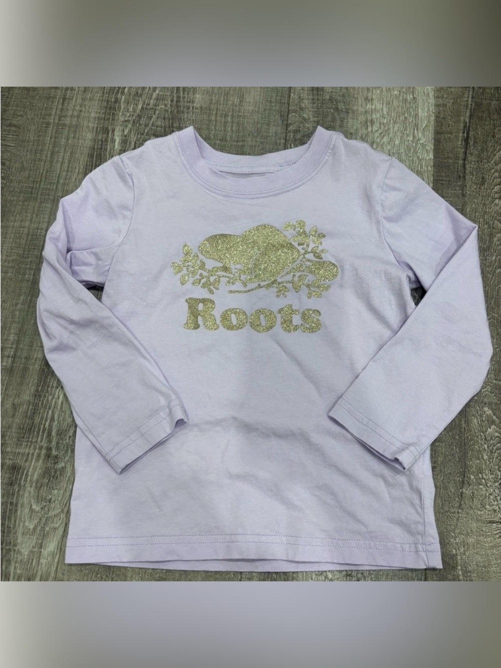 Roots Lavender Long Sleeve Tee with Gold Glitter Logo